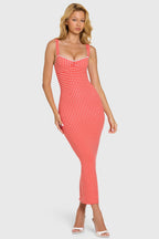 Chic Modal Lace-Trim Midaxi Dress in Red Gingham