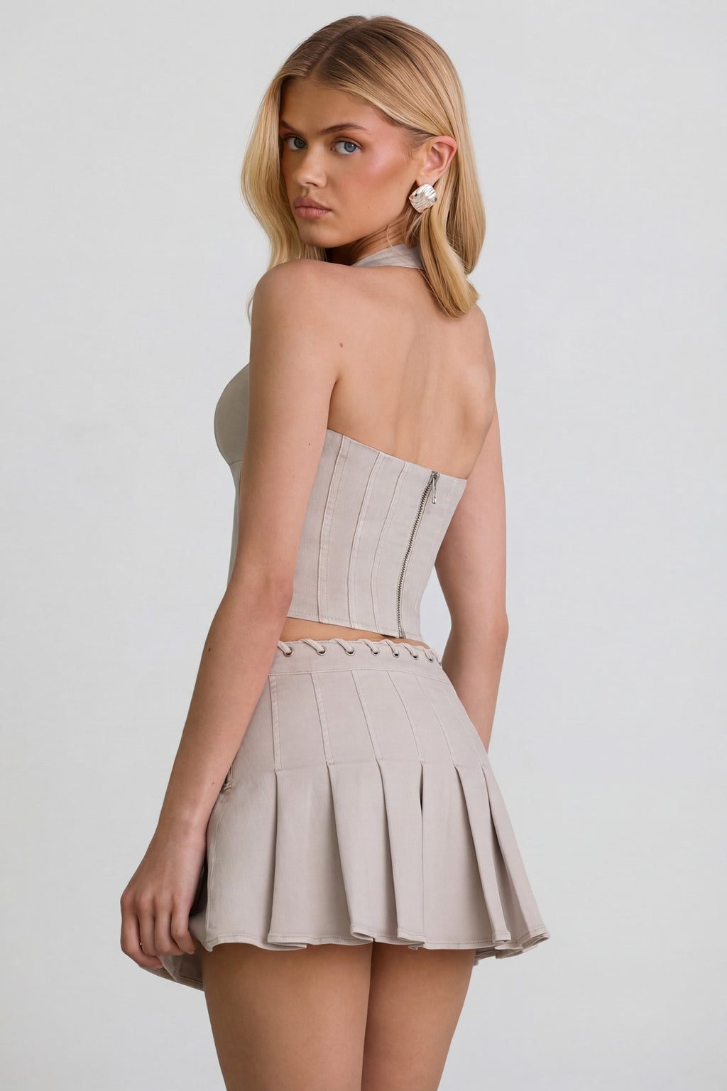 Chic Halterneck Corset Top in Ecru