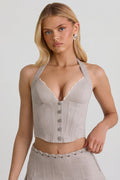 Chic Halterneck Corset Top in Ecru