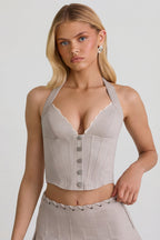 Chic Halterneck Corset Top in Ecru