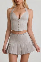 Chic Halterneck Corset Top in Ecru