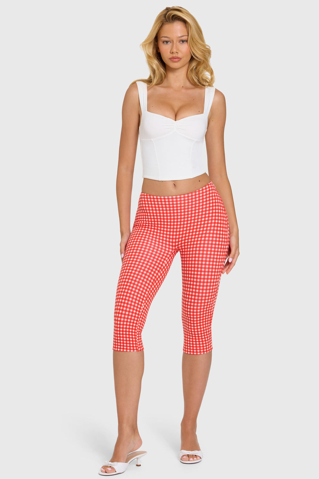 Chic Modal Capri Leggings in Red Gingham