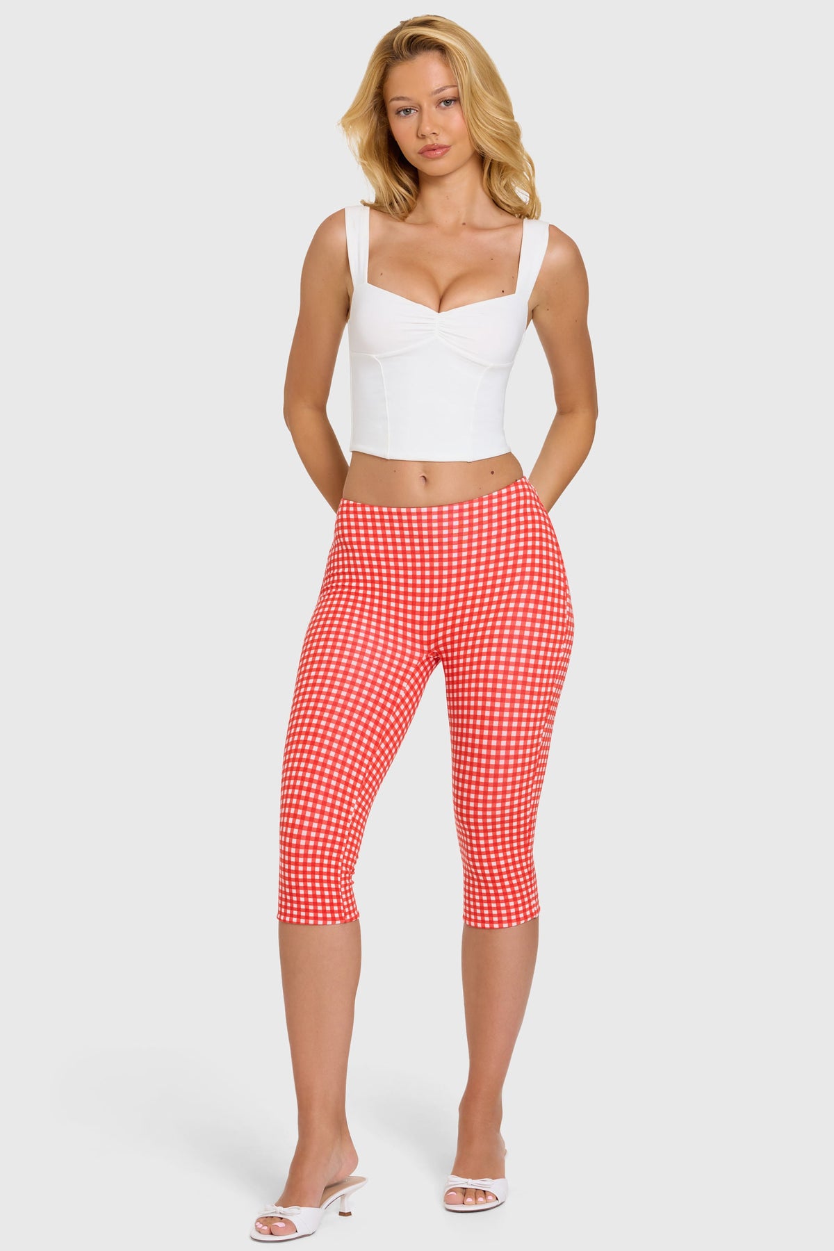 Chic Modal Capri Leggings in Red Gingham