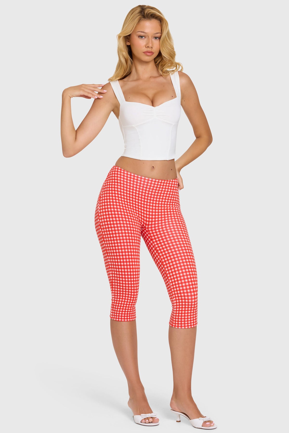 Chic Modal Capri Leggings in Red Gingham