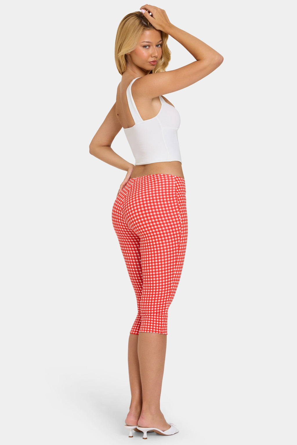Chic Modal Capri Leggings in Red Gingham