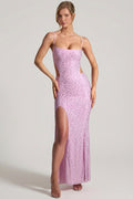 Chic Embellished Cut-Out Fishtail Maxi Dress in Peony Pink