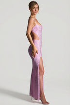 Chic Embellished Cut-Out Fishtail Maxi Dress in Peony Pink
