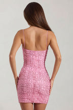 Chic Embellished Scoop-Neck Bodycon Mini Dress in Pink