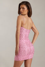 Chic Embellished Scoop-Neck Bodycon Mini Dress in Pink
