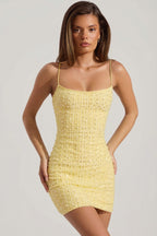 Chic Embellished Scoop-Neck Bodycon Mini Dress in Yellow