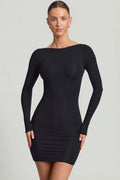 Chic Modal Open-Back Bodycon Mini Dress in Black