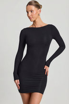Chic Modal Open-Back Bodycon Mini Dress in Black