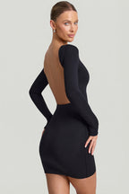 Chic Modal Open-Back Bodycon Mini Dress in Black