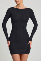 Chic Modal Open-Back Bodycon Mini Dress in Black
