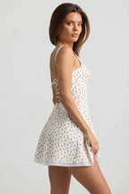 Chic Lace-Up Cotton-Poplin Mini Dress in Rose Print