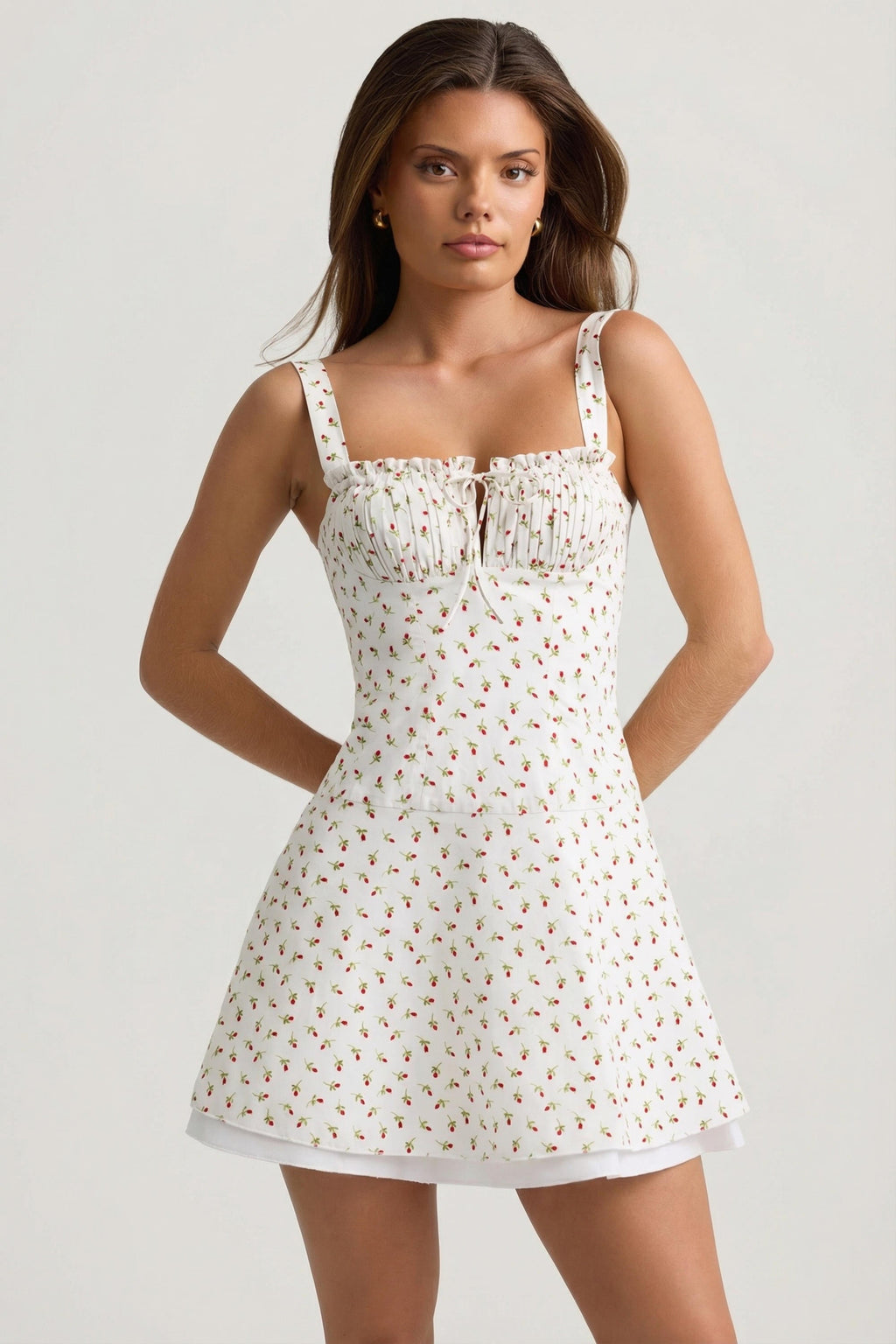 Chic Lace-Up Cotton-Poplin Mini Dress in Rose Print