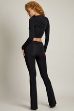Chic Asymmetric Draped Mid-Rise Flared Trousers in Black