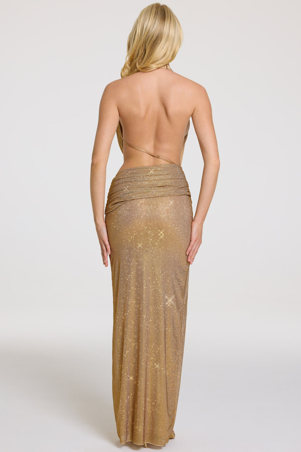 Chic Embellished Maxi Dress in Gold