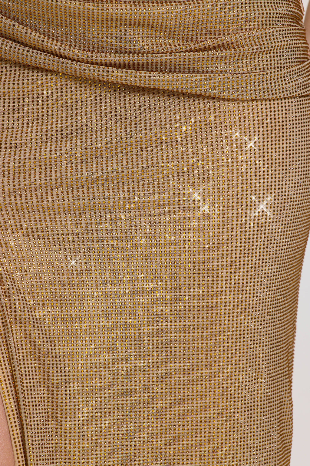Chic Embellished Maxi Dress in Gold