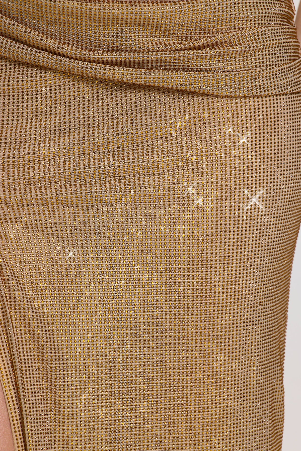 Chic Embellished Maxi Dress in Gold