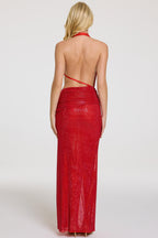 Chic Embellished Maxi Dress in Red