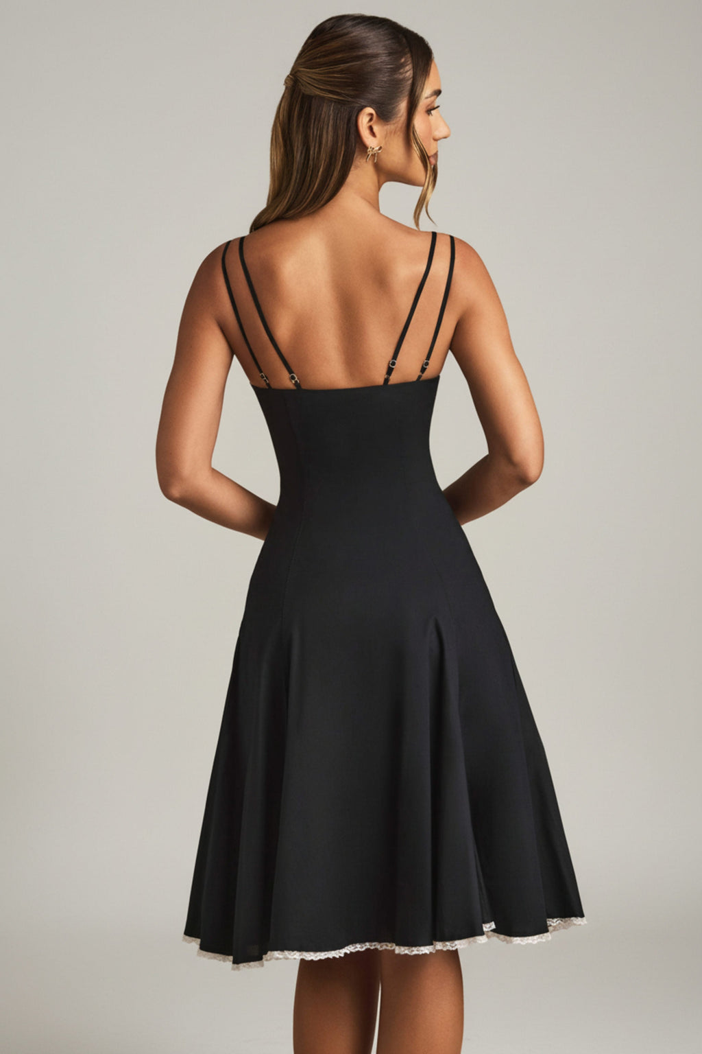 Chic Bow-Detail A-Line Midi Dress in Black