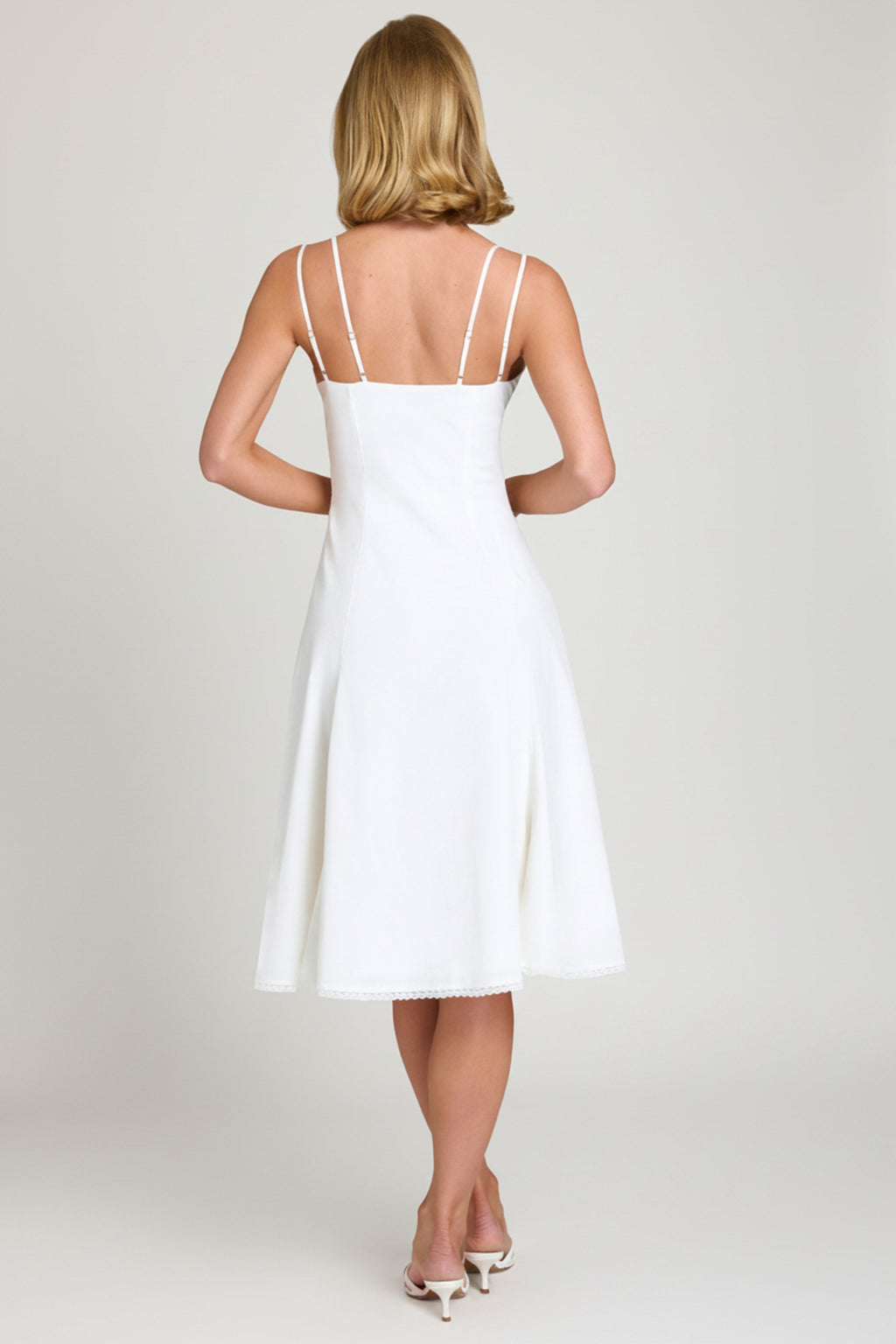 Chic Bow-Detail A-Line Midi Dress in White