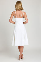 Chic Bow-Detail A-Line Midi Dress in White
