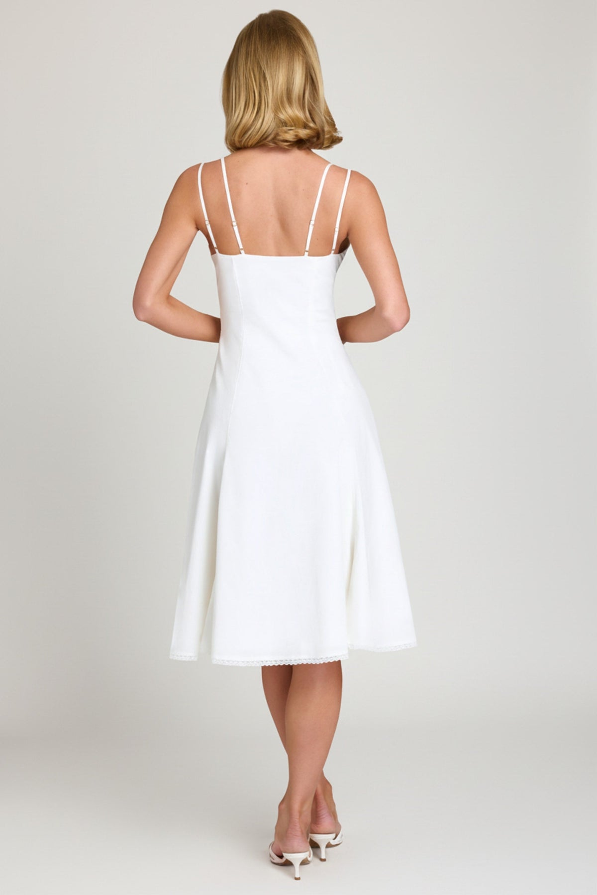 Chic Bow-Detail A-Line Midi Dress in White