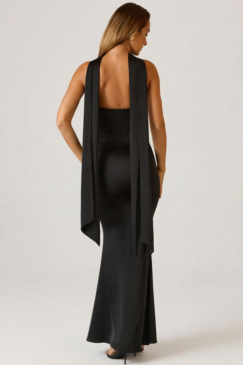 Chic Scarf-Detail Strapless Gown in Black