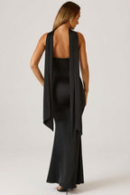 Chic Scarf-Detail Strapless Gown in Black