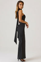 Chic Scarf-Detail Strapless Gown in Black