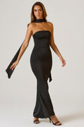Chic Scarf-Detail Strapless Gown in Black