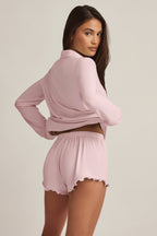 Chic Modal Ruffle-Trim Pyjama Shorts in Baby Pink