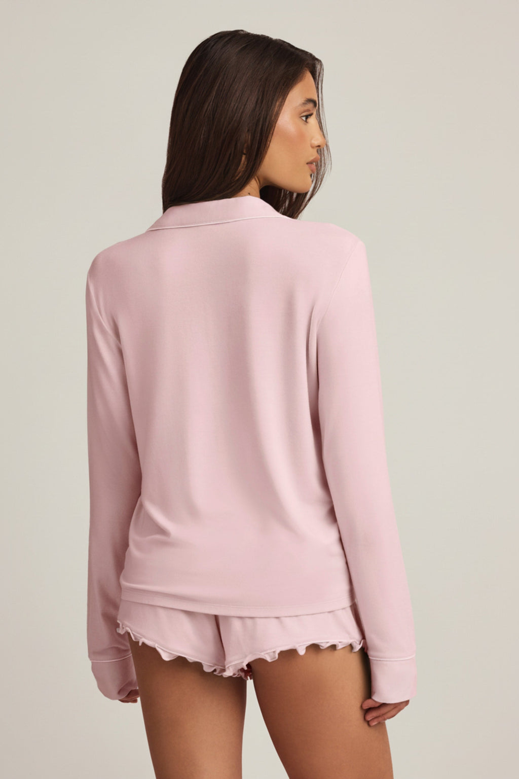 Chic Modal Ruffle-Trim Pyjama Shorts in Baby Pink