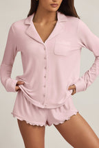 Chic Modal Ruffle-Trim Pyjama Shorts in Baby Pink