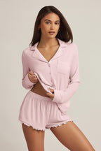 Chic Modal Ruffle-Trim Pyjama Shorts in Baby Pink