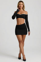Chic Modal Asymmetric-Waist Mini Skirt in Black