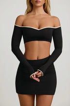 Chic Modal Asymmetric-Waist Mini Skirt in Black