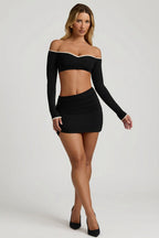 Chic Modal Asymmetric-Waist Mini Skirt in Black
