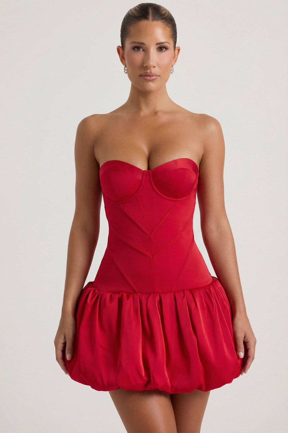 Chic Cut-Out Bubble Hem Corset Mini Dress in Red