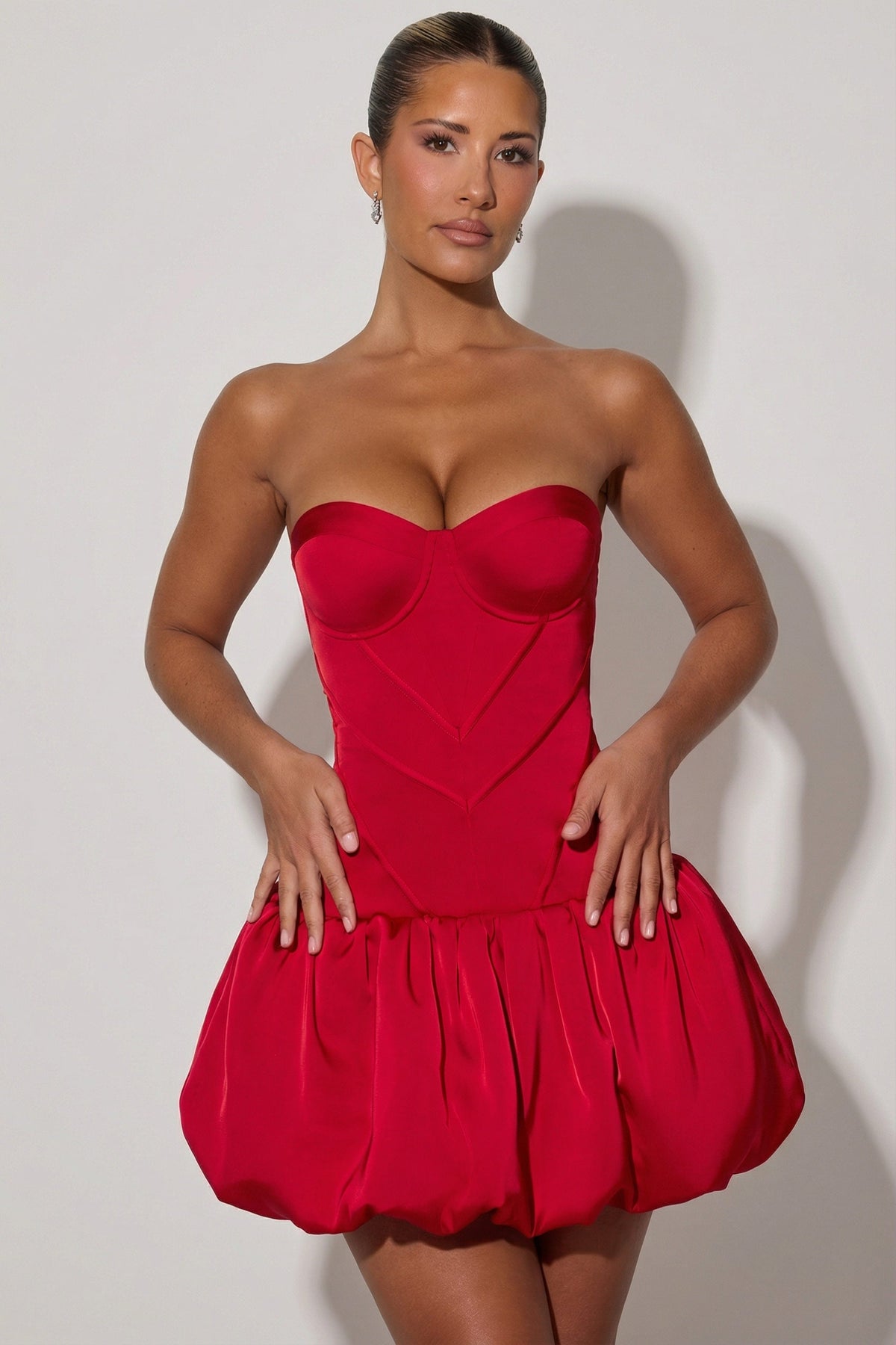 Chic Cut-Out Bubble Hem Corset Mini Dress in Red