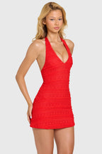 Chic Lace Mini Dress in Cherry