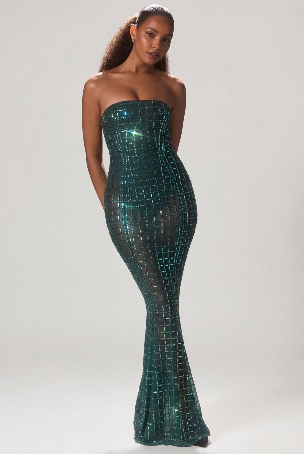 Chic Embellished Strapless Gown in Emerald Green