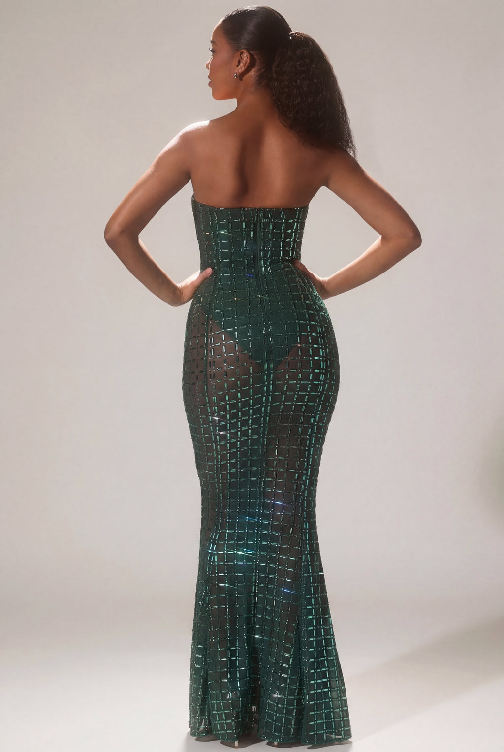 Chic Embellished Strapless Gown in Emerald Green