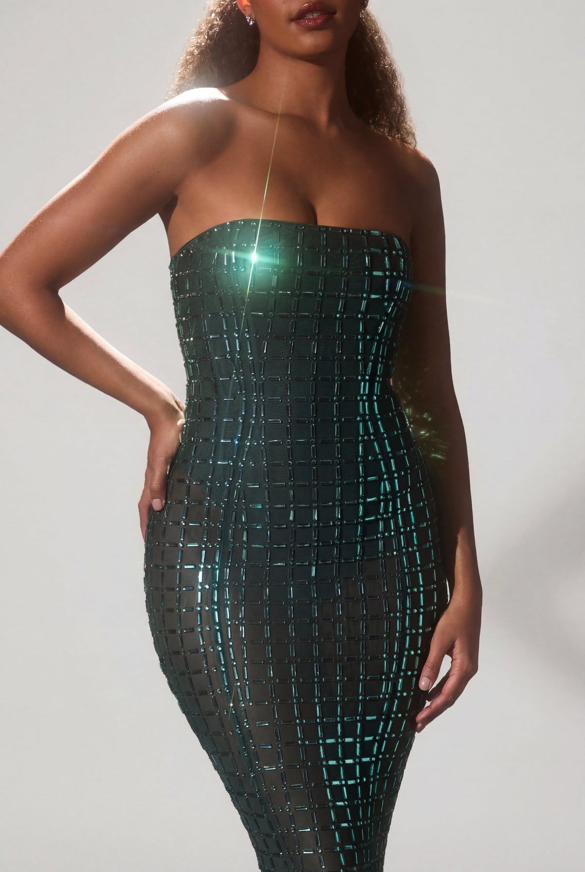 Chic Embellished Strapless Gown in Emerald Green