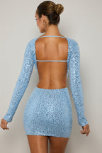 Chic Embellished Cut-Out Mini Dress in Light Blue