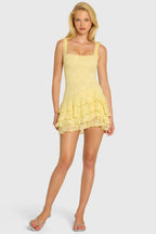 Chic Sequin Lace Ruffle Mini Dress in Butter