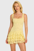 Chic Sequin Lace Ruffle Mini Dress in Butter