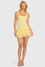 Chic Sequin Lace Ruffle Mini Dress in Butter